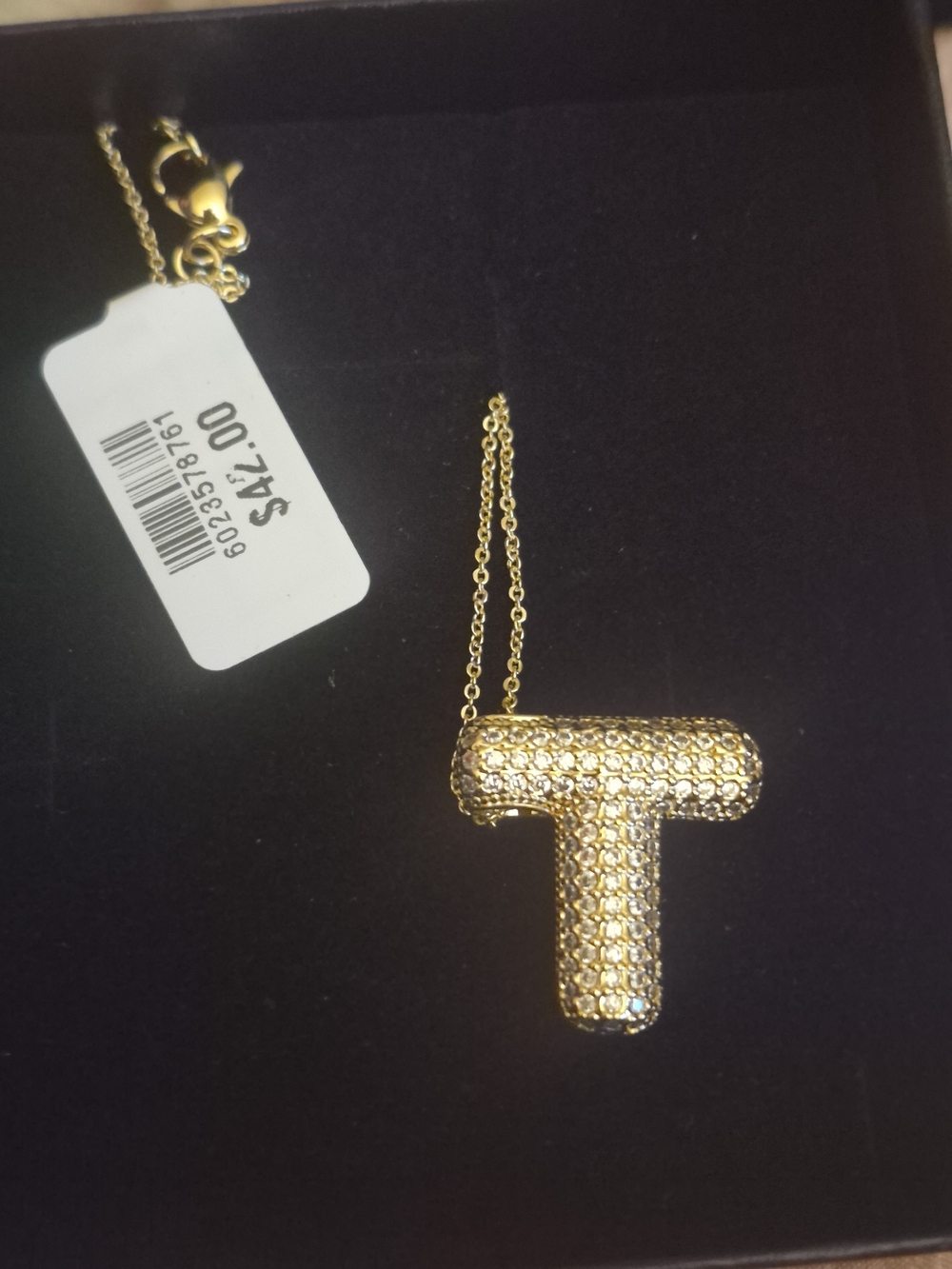 Gold Pave 'T' Pendant Necklace - Elegant Women's Jewelry